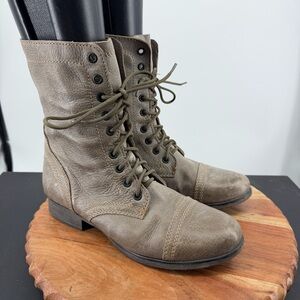 Steve Madden Troopa combat lace up boots grey distressed leather finish 9